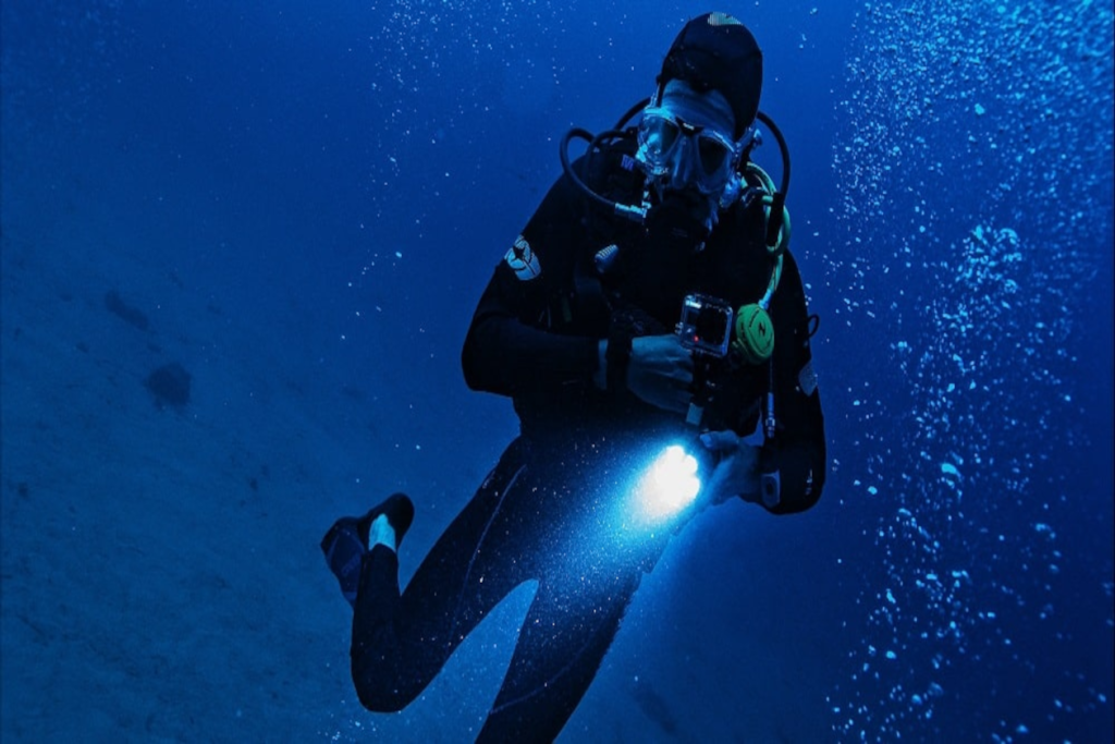 Diver wearing full suit