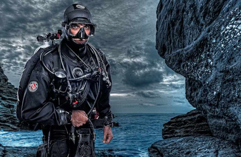 Man in dry diving suit